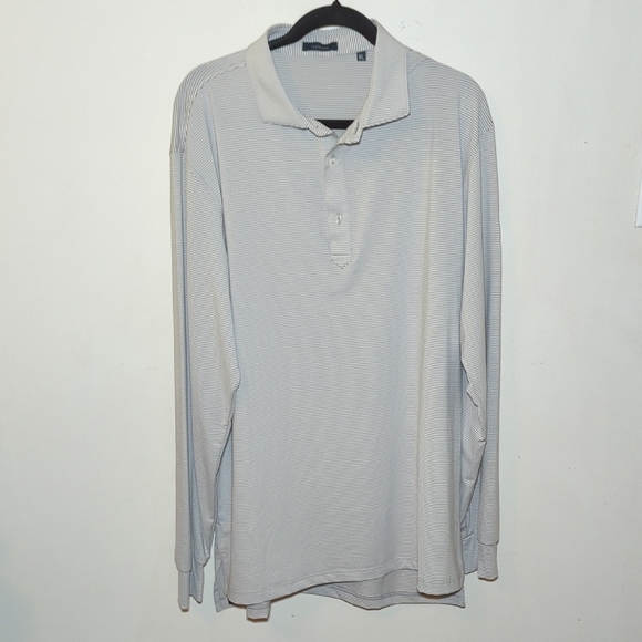 Turtleson Gray + White Striped Long-Sleeve Performance Polo Men's Size L - Picture 1 of 4